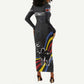 Eswatini Elephant Long Sleeve Bodycon Dress Swazi Flag Colors and Cosmic Background