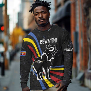Eswatini Elephant Long Sleeve Shirt Swazi Flag Colors and Cosmic Background