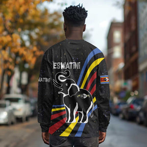 Eswatini Elephant Long Sleeve Shirt Swazi Flag Colors and Cosmic Background