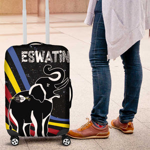 Eswatini Elephant Luggage Cover Swazi Flag Colors and Cosmic Background