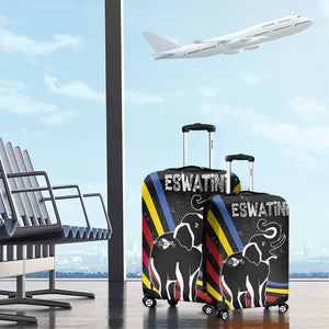 Eswatini Elephant Luggage Cover Swazi Flag Colors and Cosmic Background