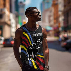 Eswatini Elephant Men Tank Top Swazi Flag Colors and Cosmic Background