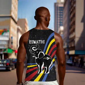 Eswatini Elephant Men Tank Top Swazi Flag Colors and Cosmic Background