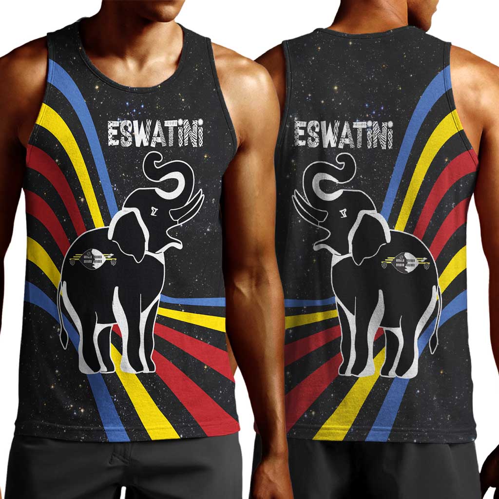 Eswatini Elephant Men Tank Top Swazi Flag Colors and Cosmic Background