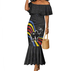 Eswatini Elephant Mermaid Dress Swazi Flag Colors and Cosmic Background