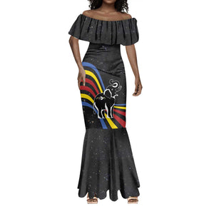 Eswatini Elephant Mermaid Dress Swazi Flag Colors and Cosmic Background