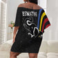 Eswatini Elephant Off Shoulder Short Dress Swazi Flag Colors and Cosmic Background