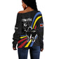 Eswatini Elephant Off Shoulder Sweater Swazi Flag Colors and Cosmic Background