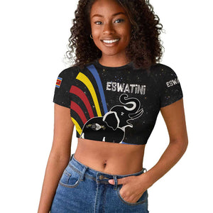 Eswatini Elephant Raglan Cropped T shirt Swazi Flag Colors and Cosmic Background