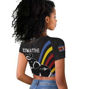 Eswatini Elephant Raglan Cropped T shirt Swazi Flag Colors and Cosmic Background