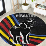Eswatini Elephant Round Carpet Swazi Flag Colors and Cosmic Background