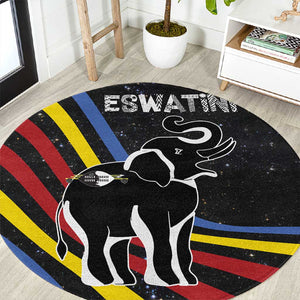 Eswatini Elephant Round Carpet Swazi Flag Colors and Cosmic Background
