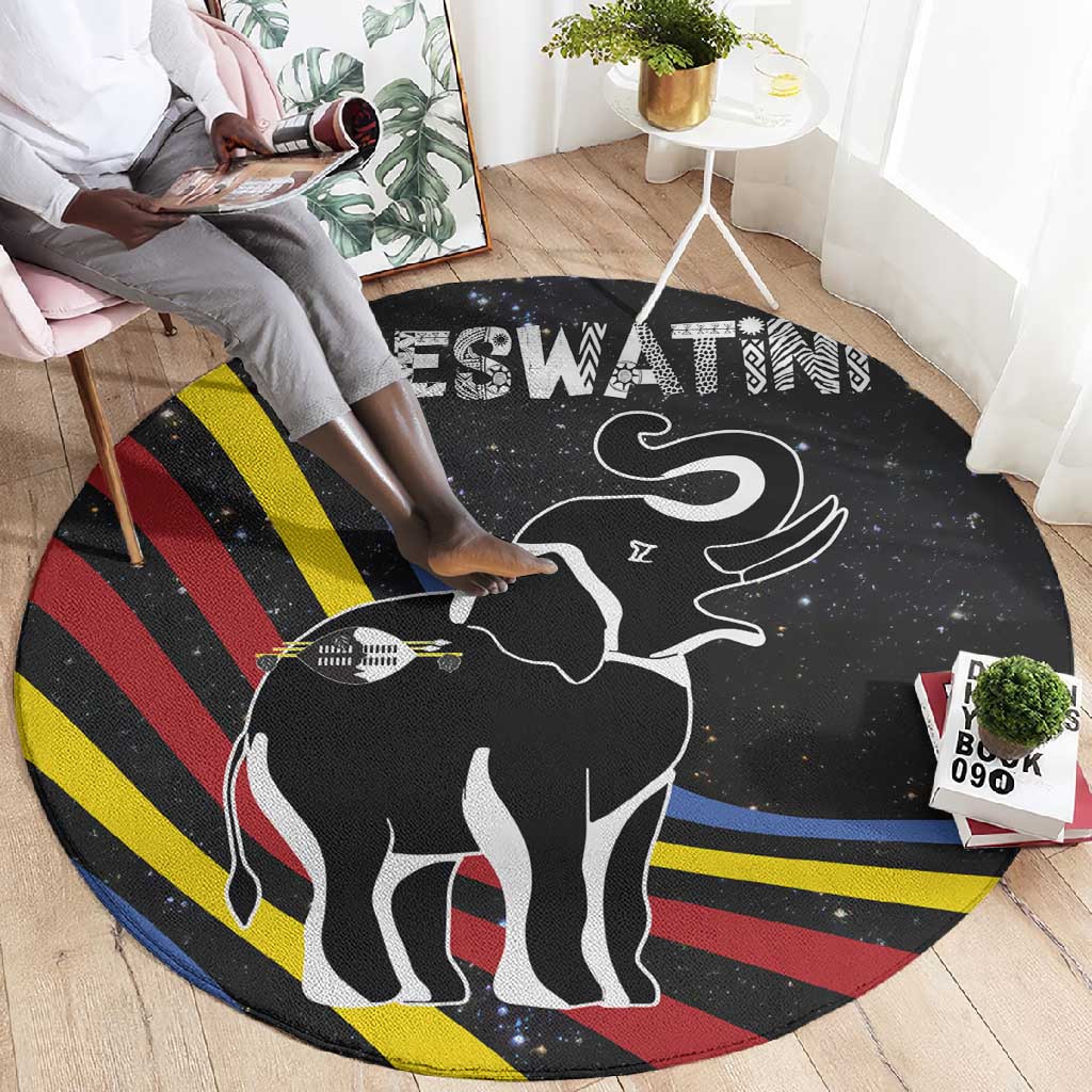 Eswatini Elephant Round Carpet Swazi Flag Colors and Cosmic Background