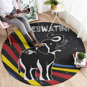 Eswatini Elephant Round Carpet Swazi Flag Colors and Cosmic Background