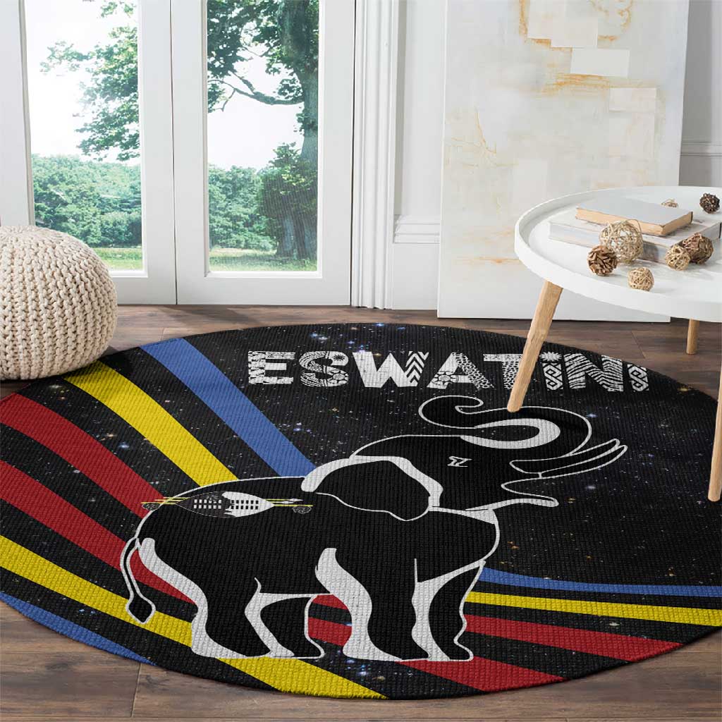 Eswatini Elephant Round Carpet Swazi Flag Colors and Cosmic Background