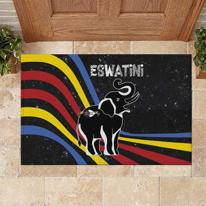 Eswatini Elephant Rubber Doormat Swazi Flag Colors and Cosmic Background