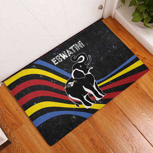 Eswatini Elephant Rubber Doormat Swazi Flag Colors and Cosmic Background