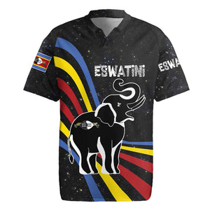 Eswatini Elephant Rugby Jersey Swazi Flag Colors and Cosmic Background