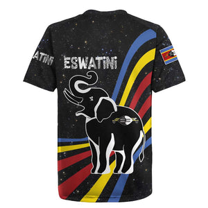 Eswatini Elephant Rugby Jersey Swazi Flag Colors and Cosmic Background