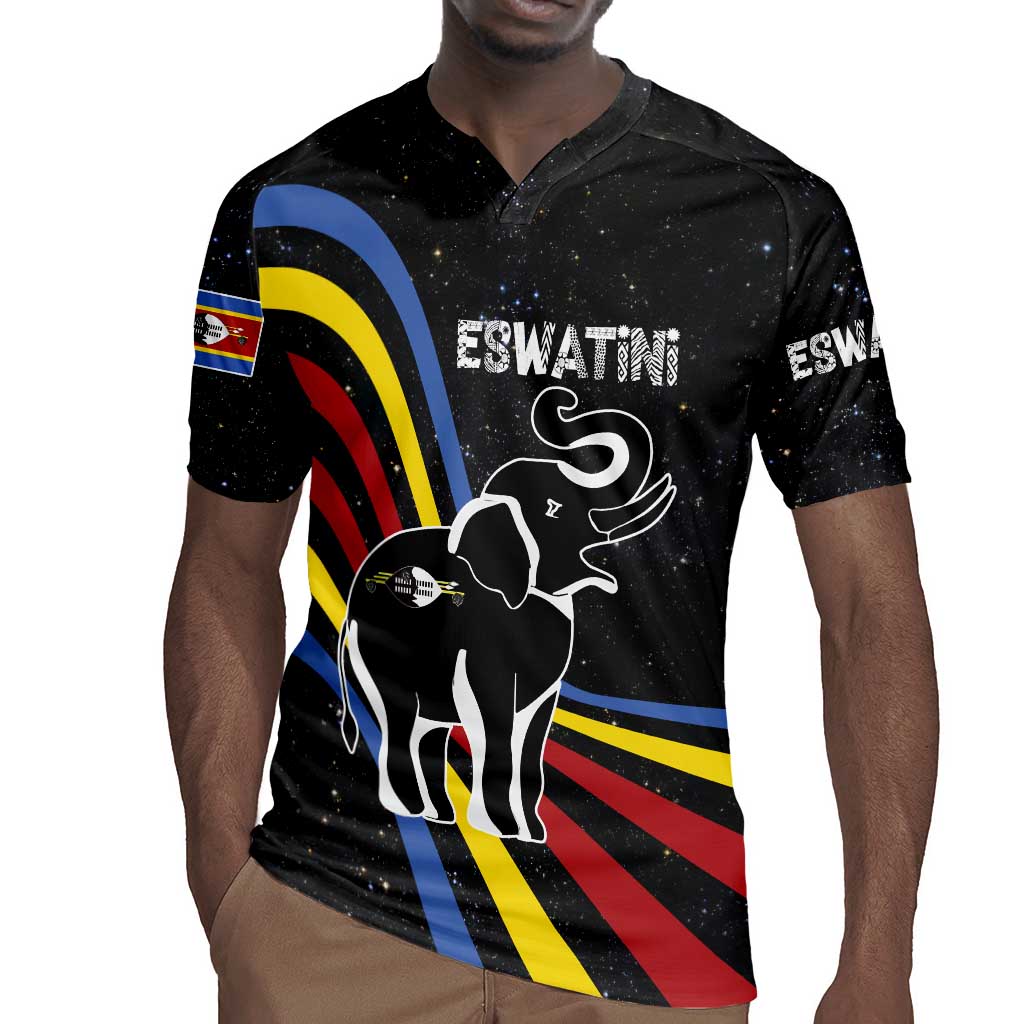 Eswatini Elephant Rugby Jersey Swazi Flag Colors and Cosmic Background