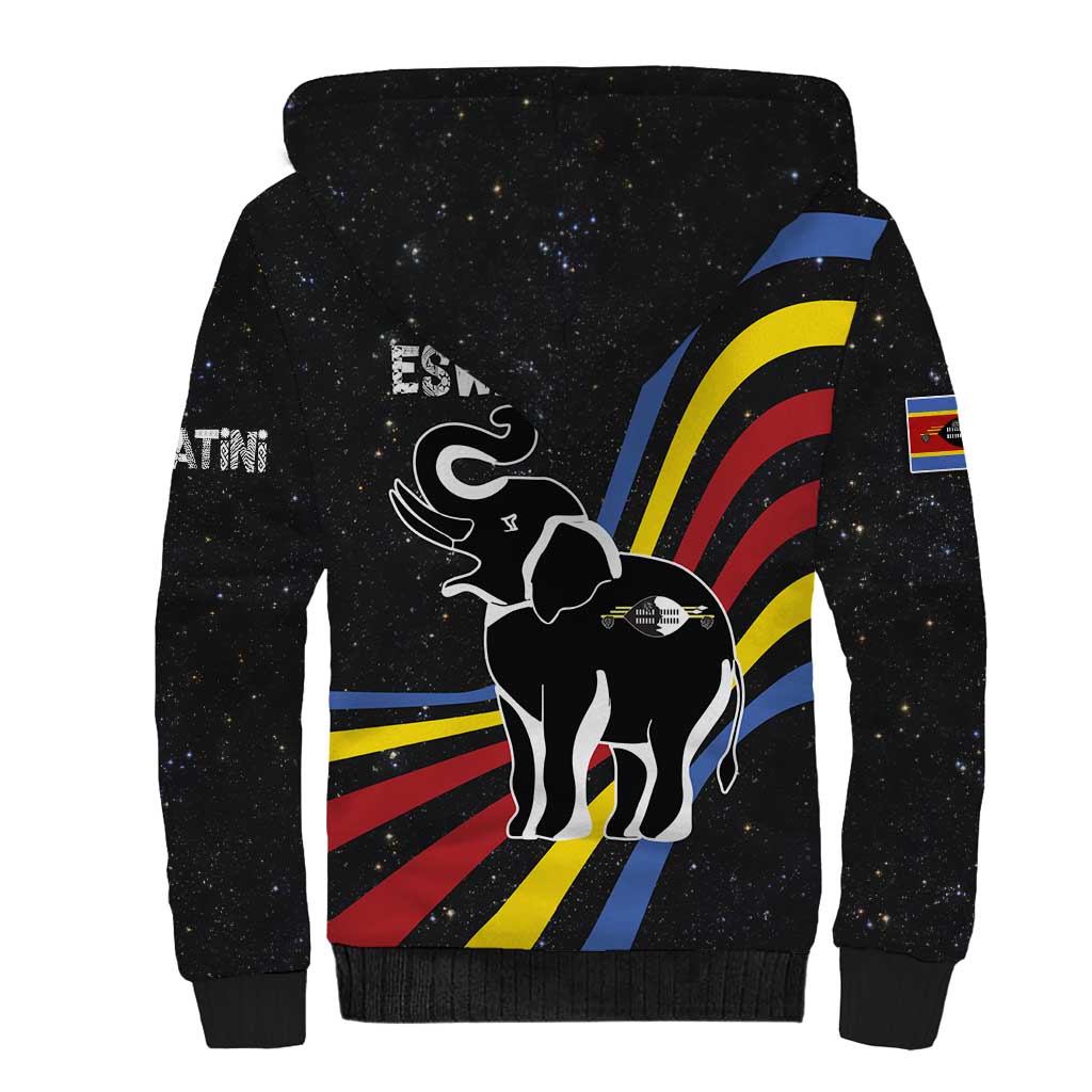 Eswatini Elephant Sherpa Hoodie Swazi Flag Colors and Cosmic Background