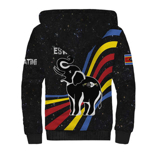 Eswatini Elephant Sherpa Hoodie Swazi Flag Colors and Cosmic Background
