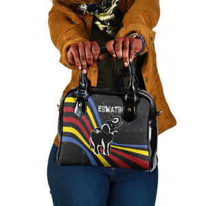 Eswatini Elephant Shoulder Handbag Swazi Flag Colors and Cosmic Background