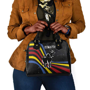 Eswatini Elephant Shoulder Handbag Swazi Flag Colors and Cosmic Background