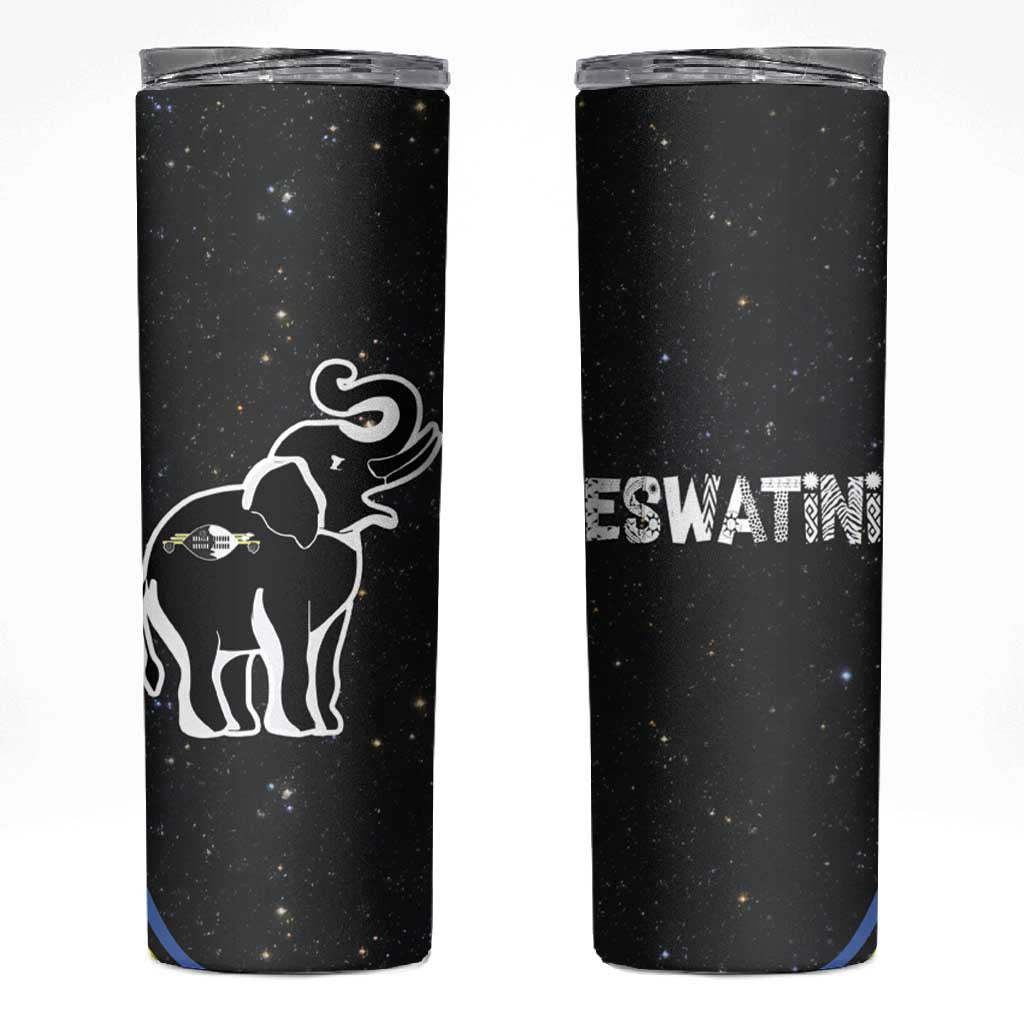 Eswatini Elephant Skinny Tumbler Swazi Flag Colors and Cosmic Background