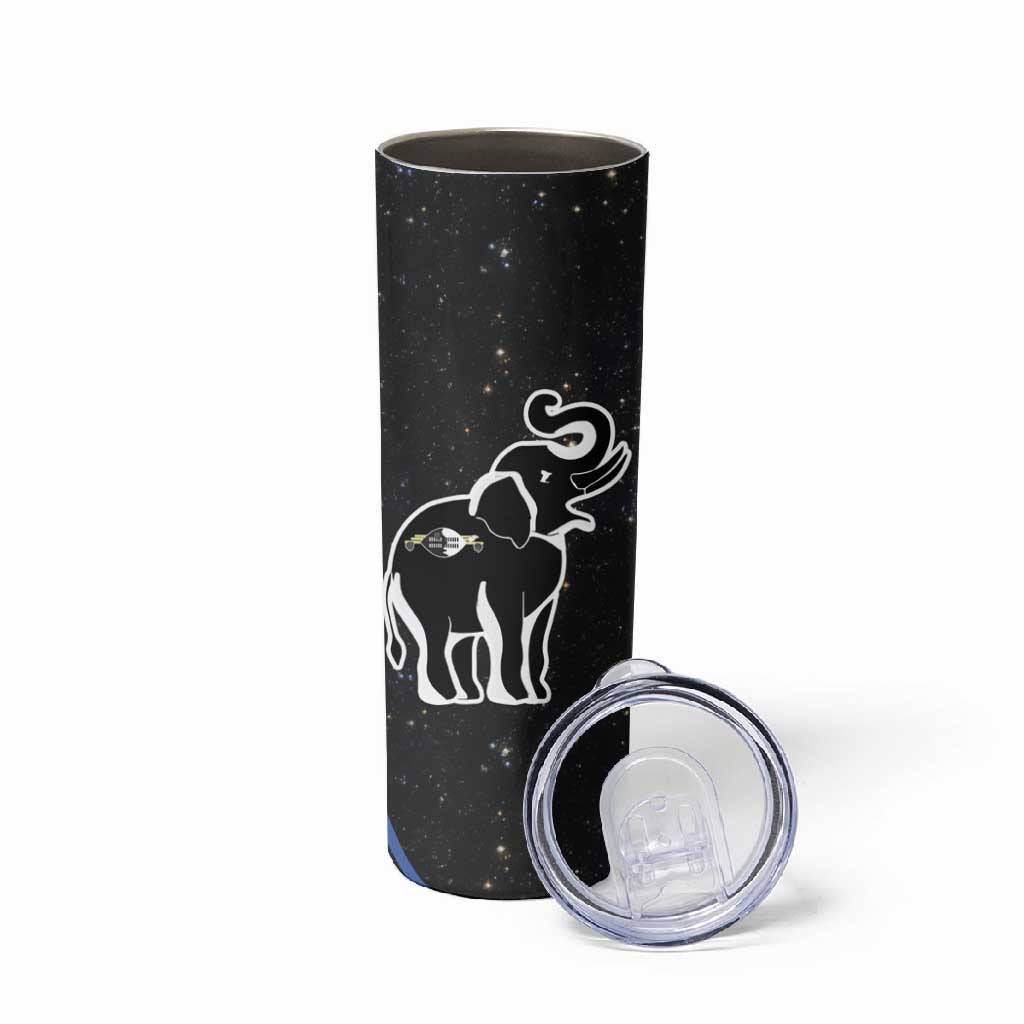 Eswatini Elephant Skinny Tumbler Swazi Flag Colors and Cosmic Background