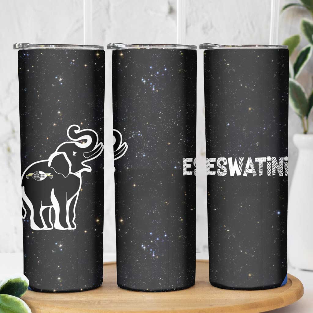 Eswatini Elephant Skinny Tumbler Swazi Flag Colors and Cosmic Background