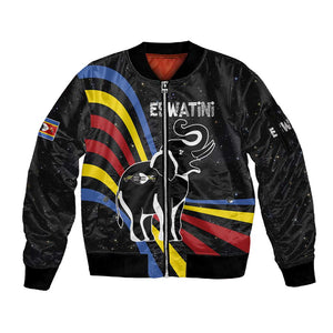Eswatini Elephant Sleeve Zip Bomber Jacket Swazi Flag Colors and Cosmic Background