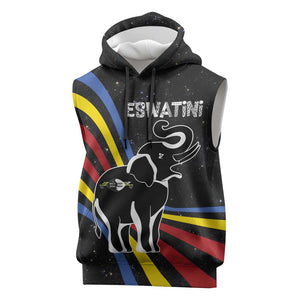 Eswatini Elephant Sleeveless Hoodie Swazi Flag Colors and Cosmic Background - African Pride