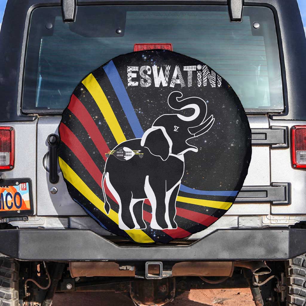 Eswatini Elephant Spare Tire Cover Swazi Flag Colors and Cosmic Background