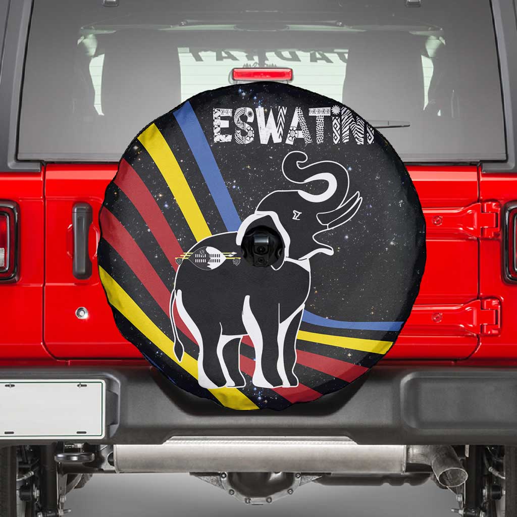 Eswatini Elephant Spare Tire Cover Swazi Flag Colors and Cosmic Background