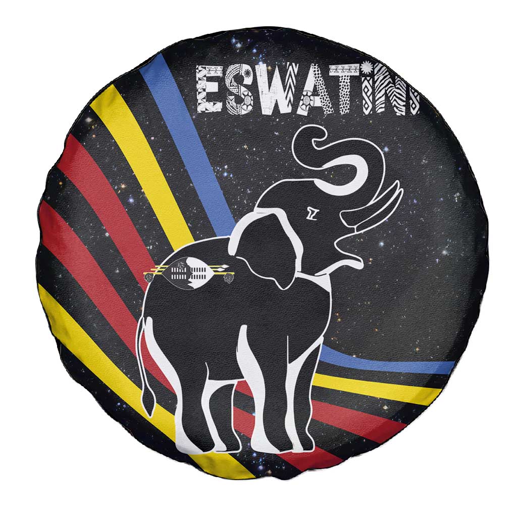 Eswatini Elephant Spare Tire Cover Swazi Flag Colors and Cosmic Background