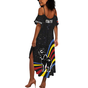 Eswatini Elephant Summer Maxi Dress Swazi Flag Colors and Cosmic Background