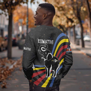 Eswatini Elephant Sweatshirt Swazi Flag Colors and Cosmic Background