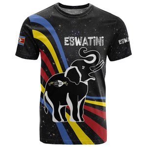 Eswatini Elephant T shirt Swazi Flag Colors and Cosmic Background