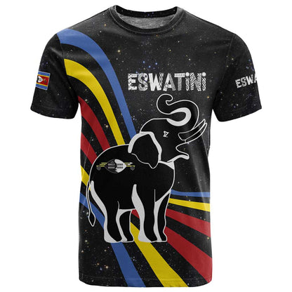 Eswatini Elephant T shirt Swazi Flag Colors and Cosmic Background