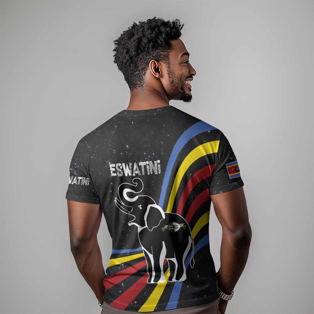 Eswatini Elephant T shirt Swazi Flag Colors and Cosmic Background