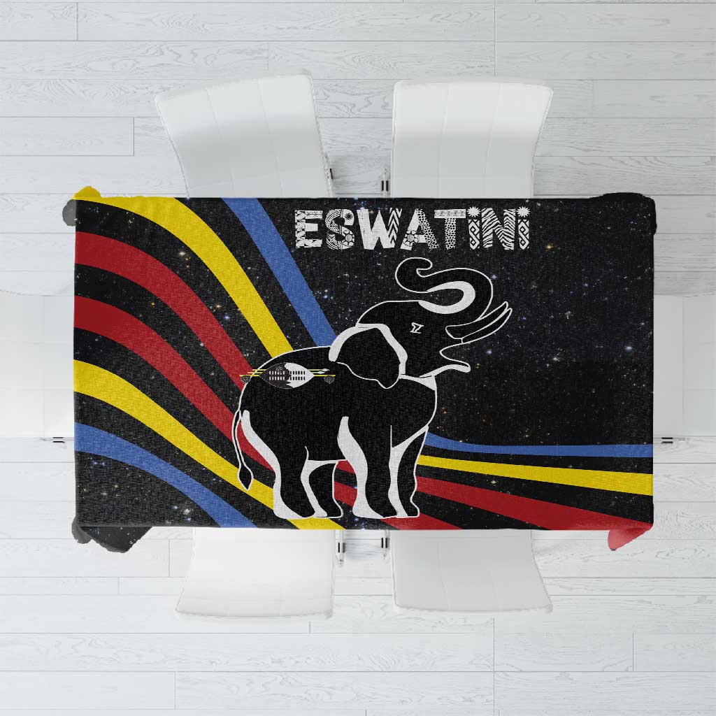 Eswatini Elephant Tablecloth Swazi Flag Colors and Cosmic Background