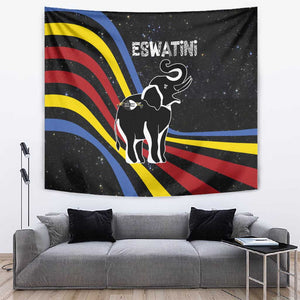 Eswatini Elephant Tapestry Swazi Flag Colors and Cosmic Background