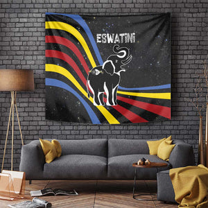 Eswatini Elephant Tapestry Swazi Flag Colors and Cosmic Background