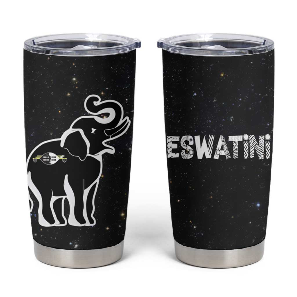 Eswatini Elephant Tumbler Cup Swazi Flag Colors and Cosmic Background