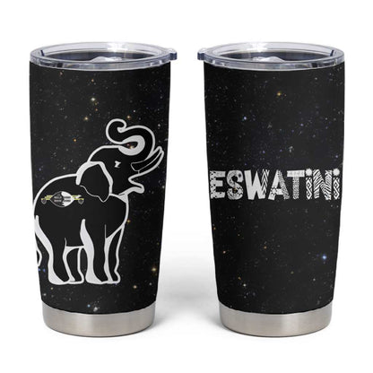 Eswatini Elephant Tumbler Cup Swazi Flag Colors and Cosmic Background