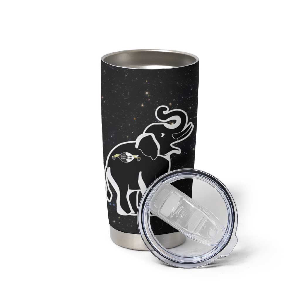 Eswatini Elephant Tumbler Cup Swazi Flag Colors and Cosmic Background