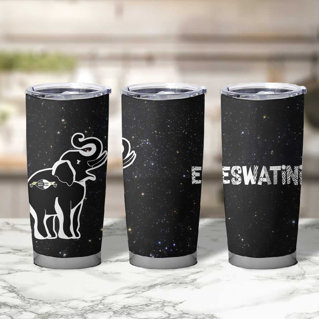 Eswatini Elephant Tumbler Cup Swazi Flag Colors and Cosmic Background