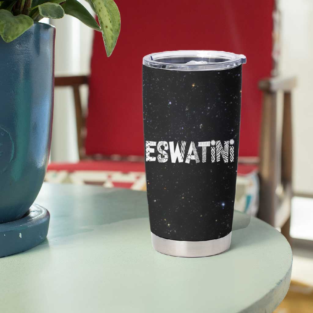 Eswatini Elephant Tumbler Cup Swazi Flag Colors and Cosmic Background