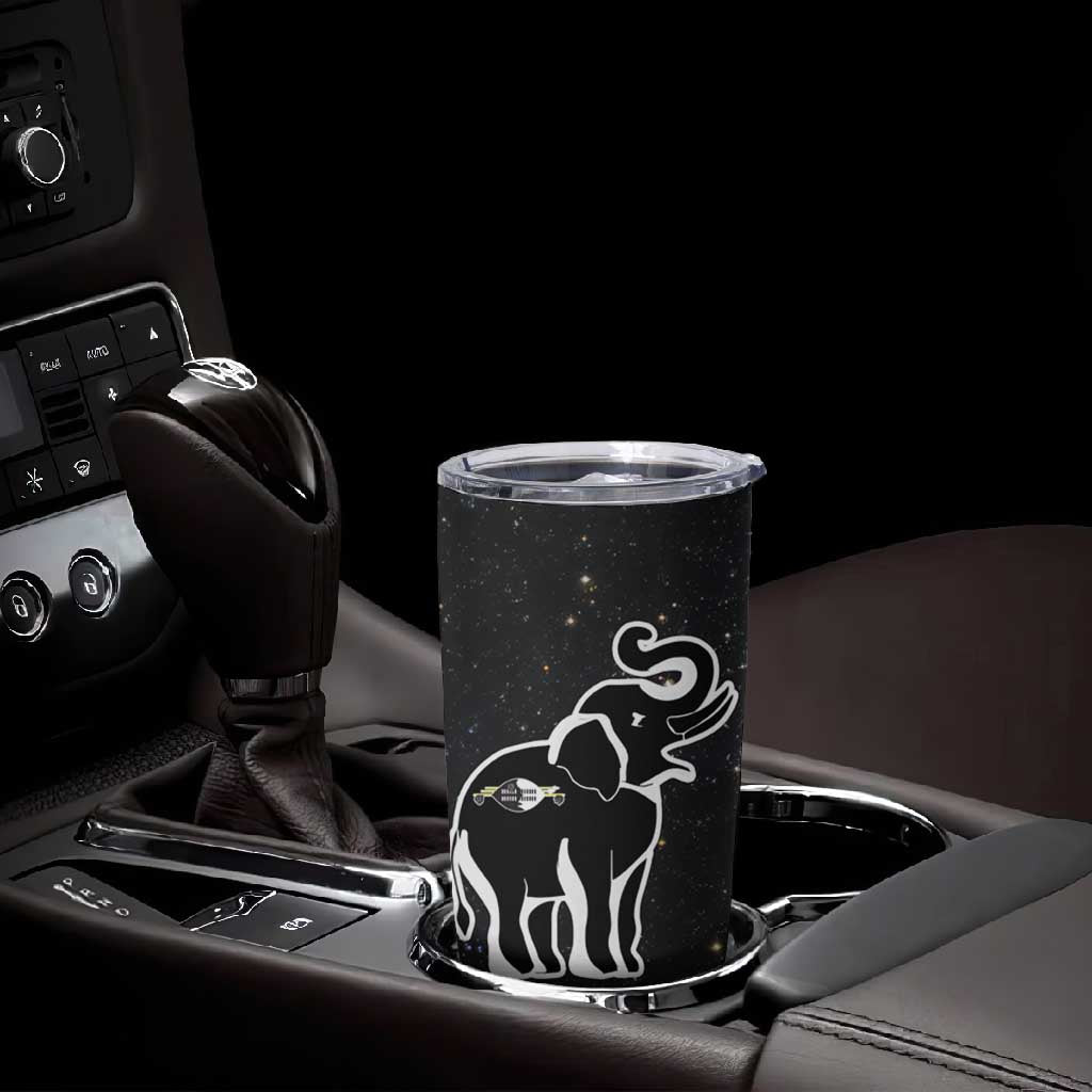 Eswatini Elephant Tumbler Cup Swazi Flag Colors and Cosmic Background